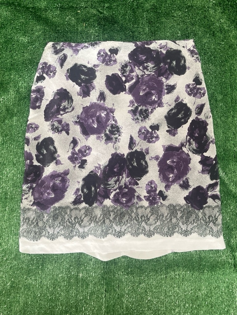 More & More Purple Floral Lace-Trim Pencil Skirt